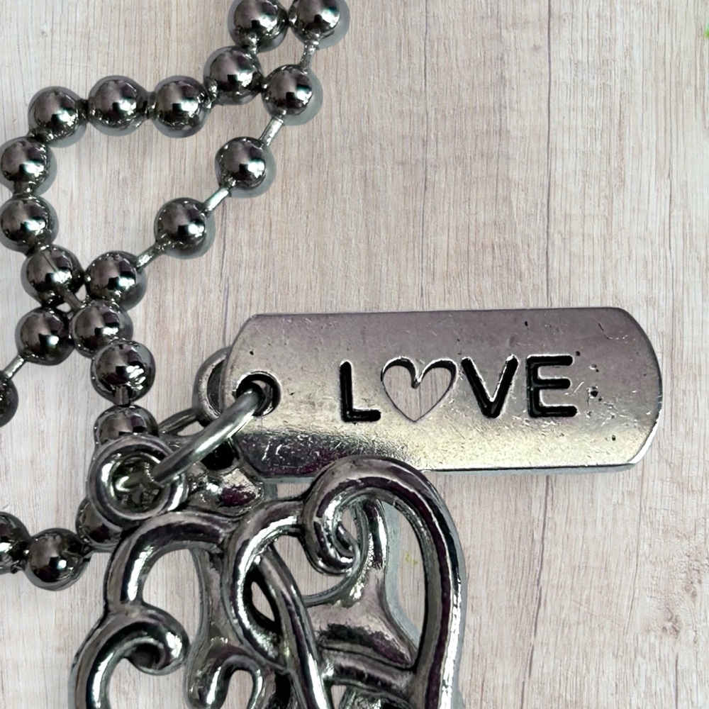 Hand Crafted Necklace LOVE Dog Tag Charms Cat Hearts Tibetan Pendant - Picture 4 of 6